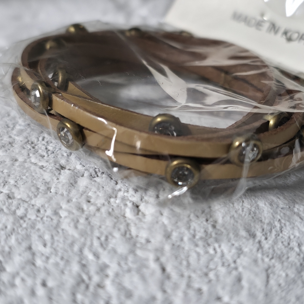 Leather Wrap Bracelet with Crystal Charms